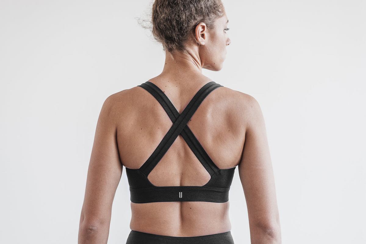 Nobull Pace Plush Heather Women's Sports Bras Black | Australia (LY2467)